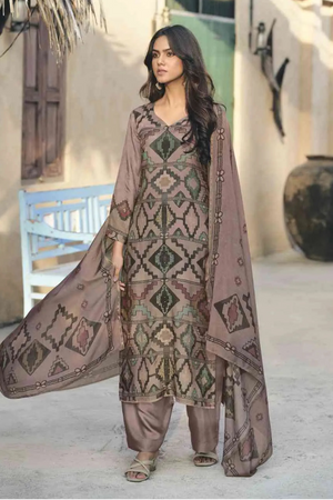 Mauve Grey Digital Print Muslin Salwar Kameez Set