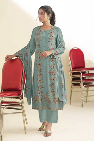 Simar Shiza Powder Blue Muslin Printed Suit Set