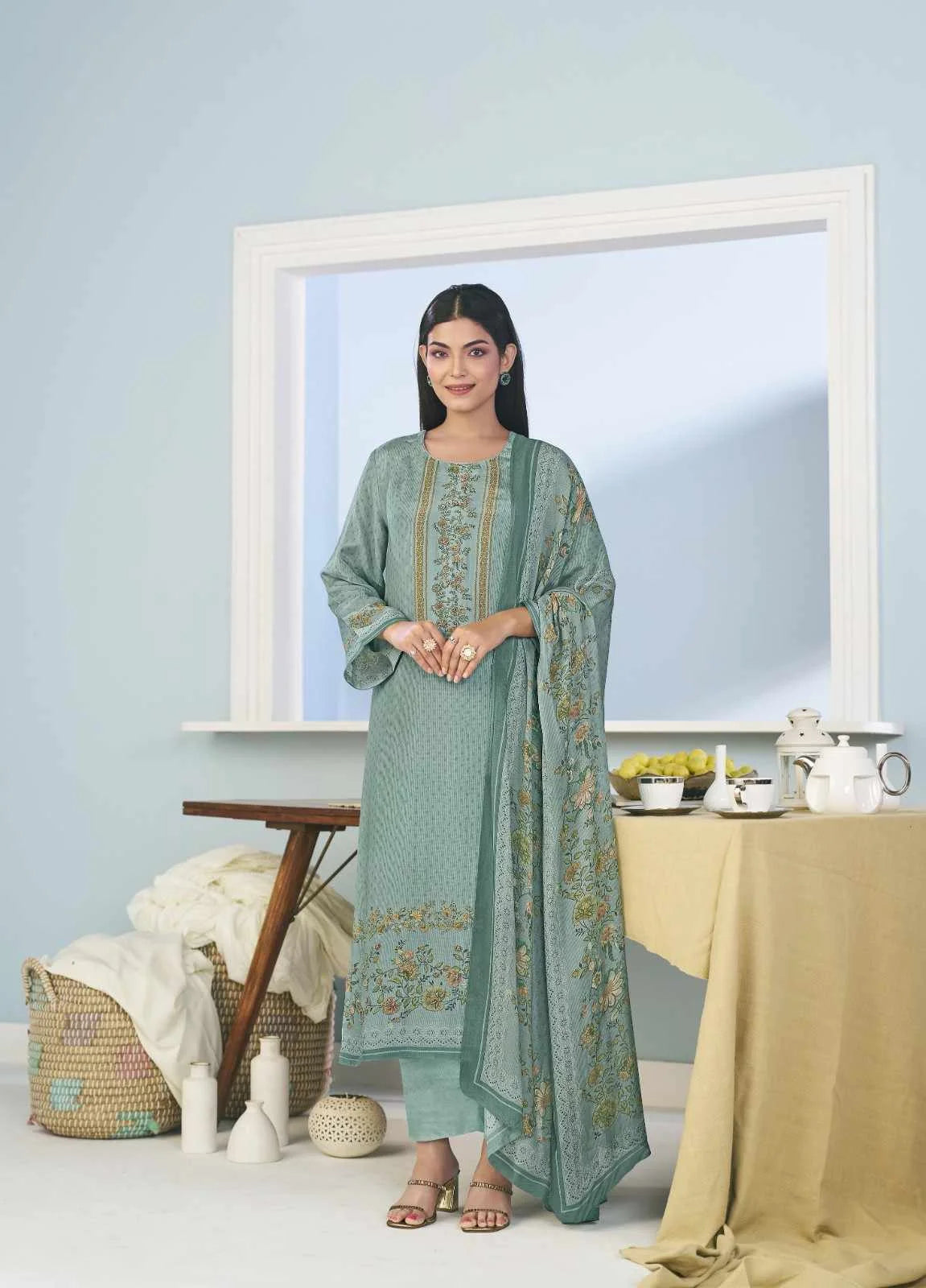 Simar Farishtey Elegant Aqua Blue Muslin Suit with Printed Dupatta
