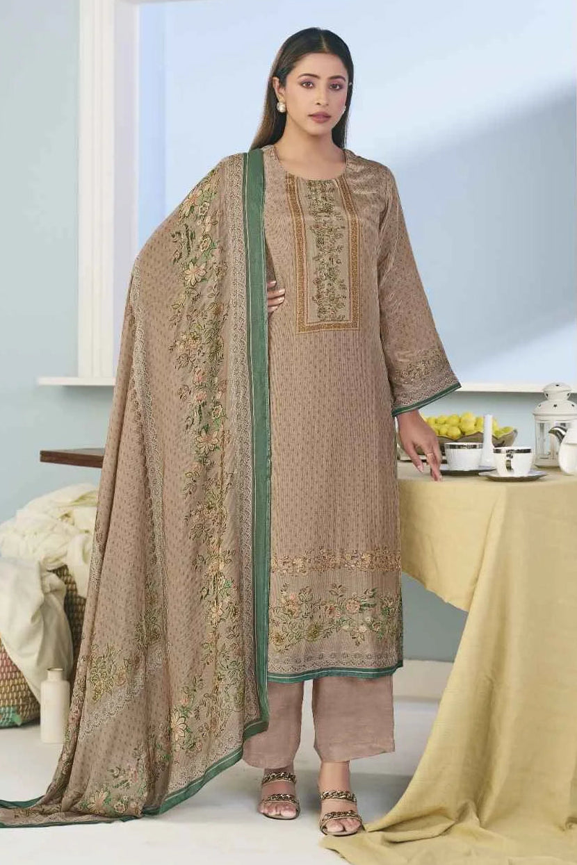 Simar Farishtey Desert Beige Digital Print Muslin Salwar Kameez Set