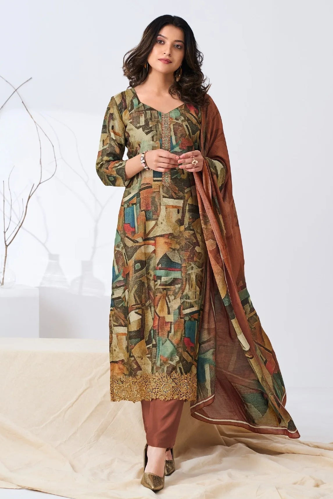 Multicolor Pure Lea Silk Digital Print Suit Set With Dupatta