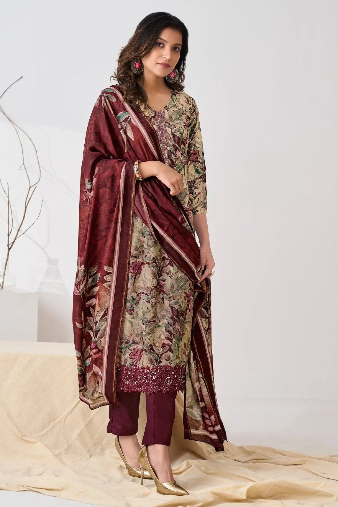 Pure Lea Silk Digital Print Suit Set With Dupatta