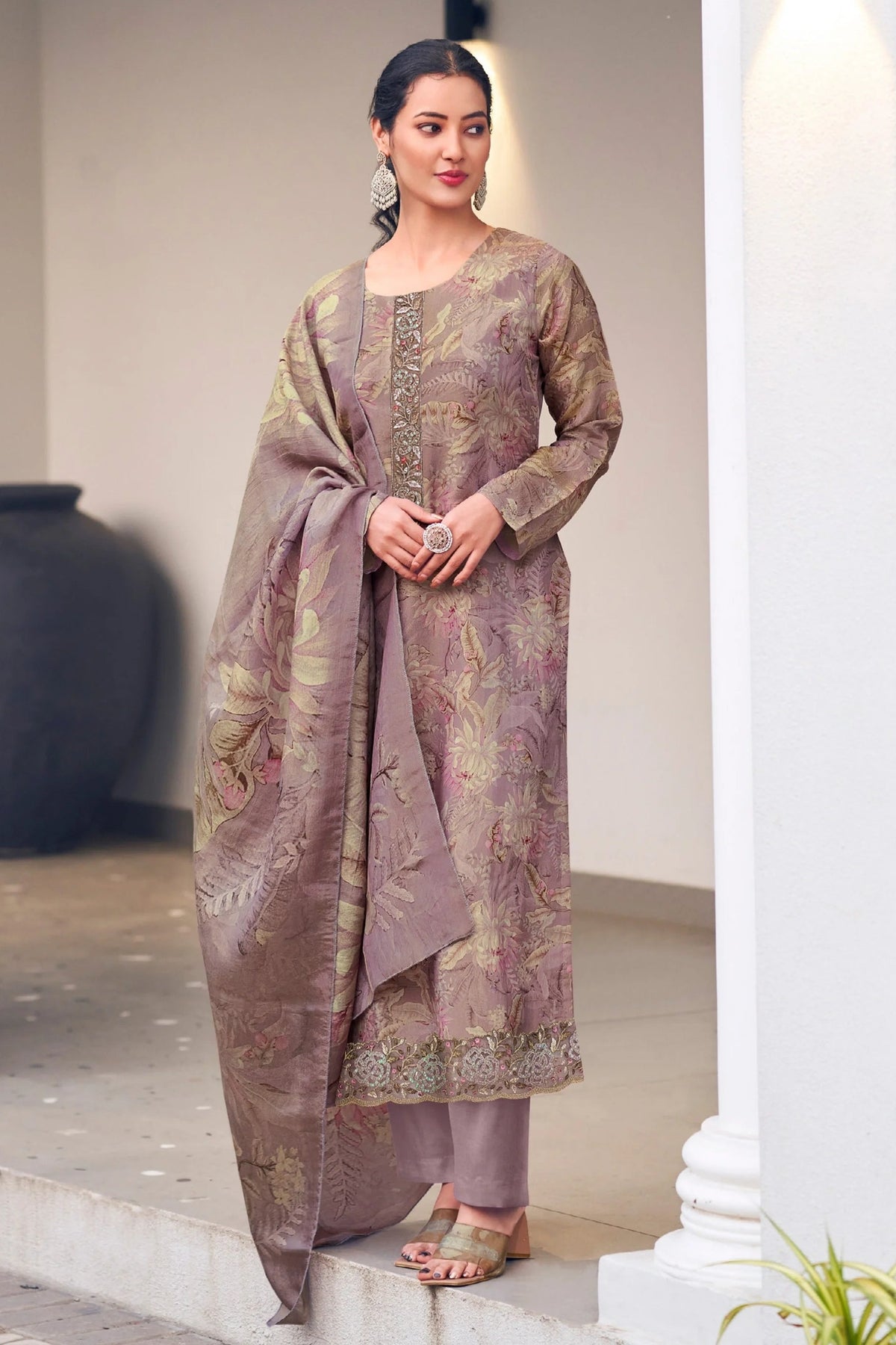 Simar Mitva Dusty Mauve Pure Kanjivaram Silk Suit Set With Dupatta