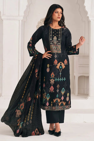 Black Embroidered Lawn Cotton Suit Set With Dupatta