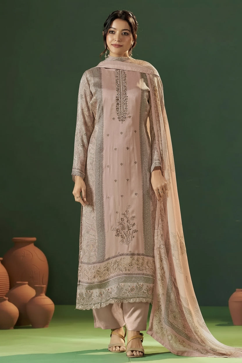 Simar Kashvi Blush Pink Embroidered Cotton Salwar Suit Set With Printed Dupatta