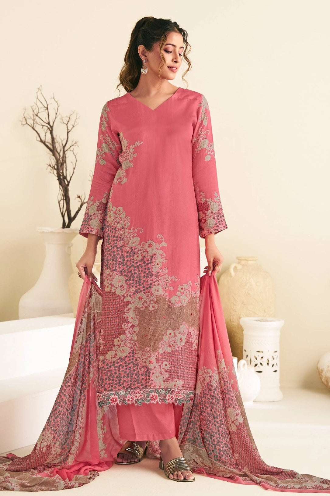 Simar Revaa Pink Salwar Kameez Set With Digital Print & Embroidery Work