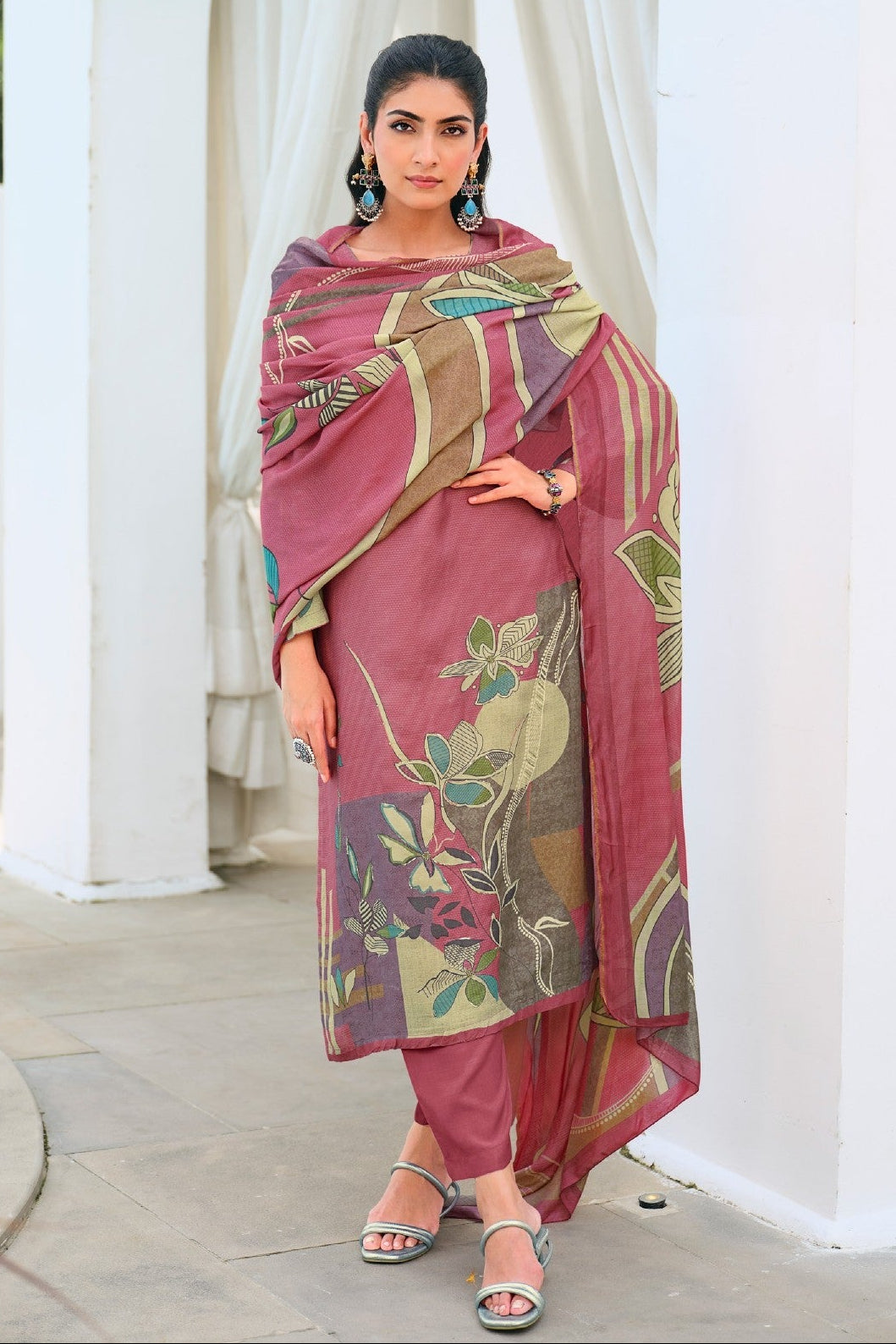 Simar Seerat Rose Pink Printed Salwar Suit Set With Dupatta