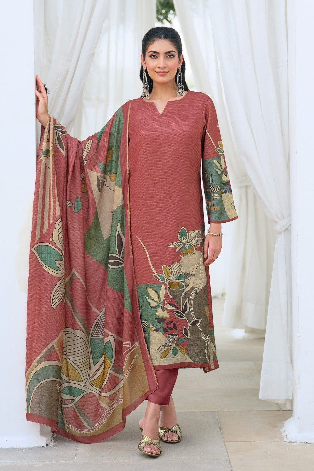 Dusty Rose Printed Salwar Suit Set With Dupatta