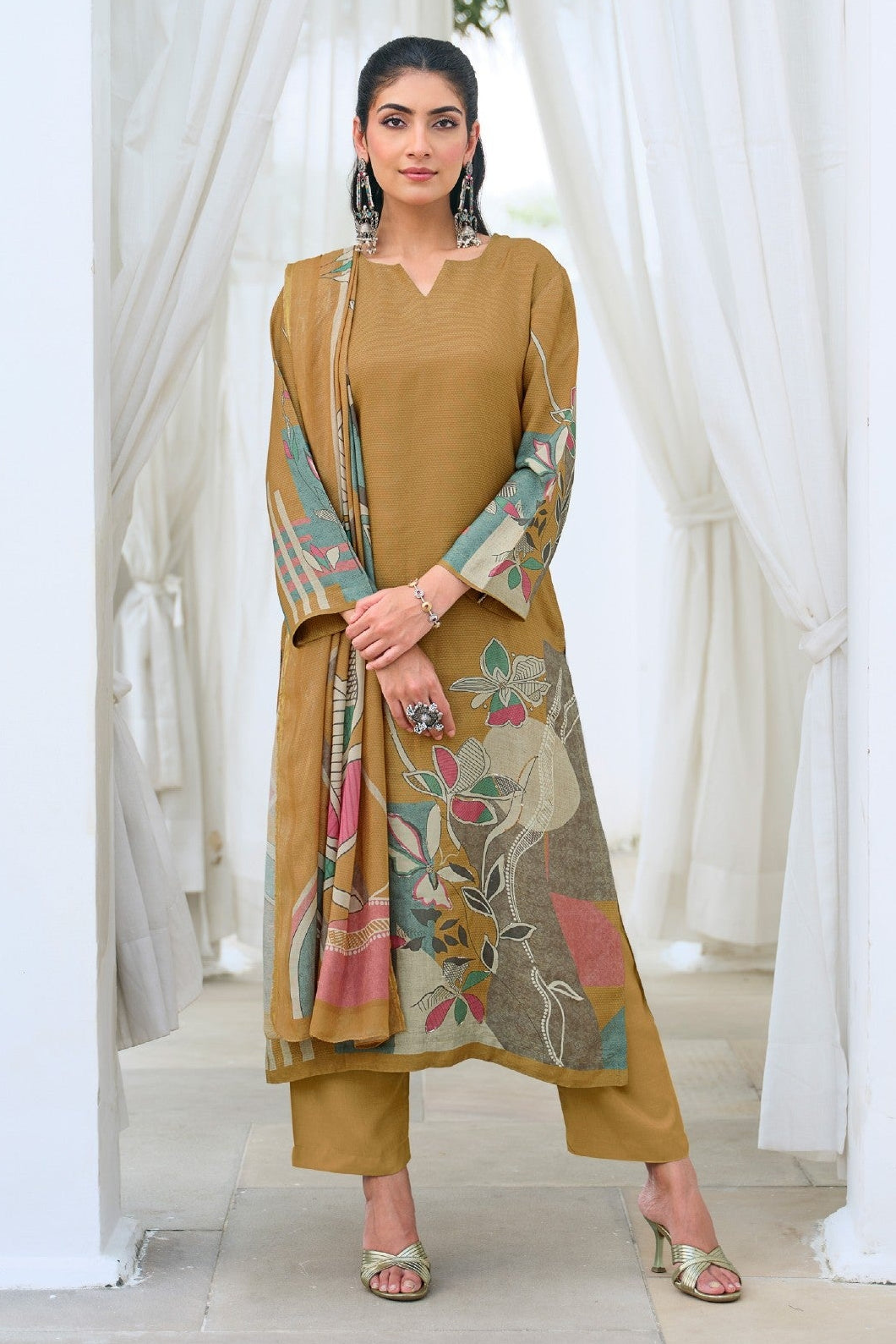 Simar Seerat Mustard Gold Printed Salwar Suit Set With Dupatta