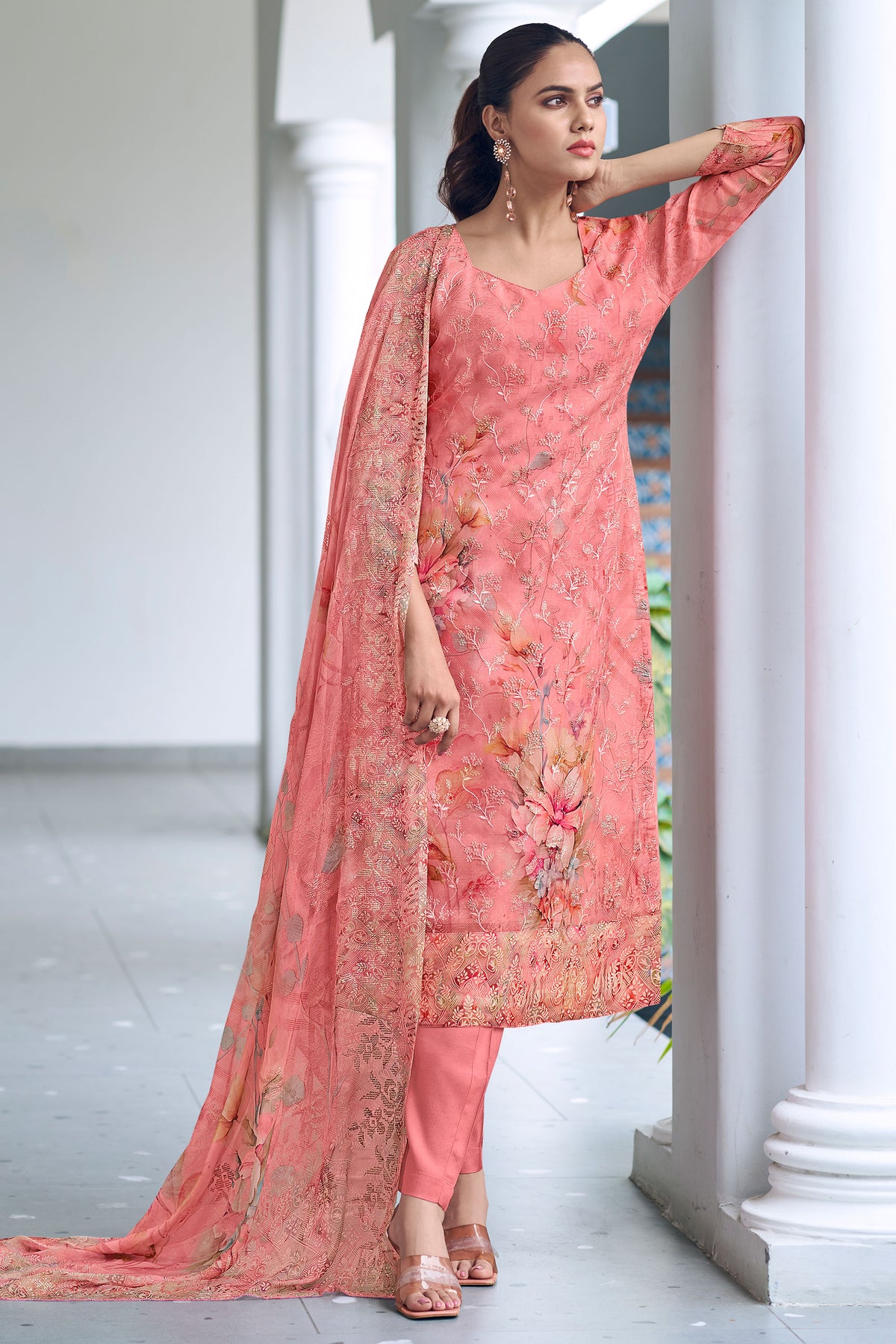 Pure Viscose Organza Embroidery Work Salwar Kameez
