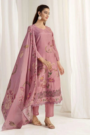 Dusty Rose Pink Floral Printed Salwar Suit with Dupatta