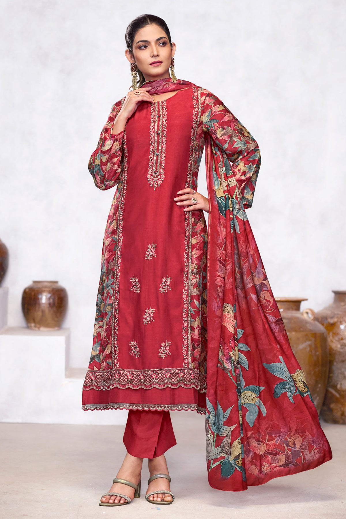 Pure Viscose Muslin Digital Print Long Straight Cut Salwar Kameez