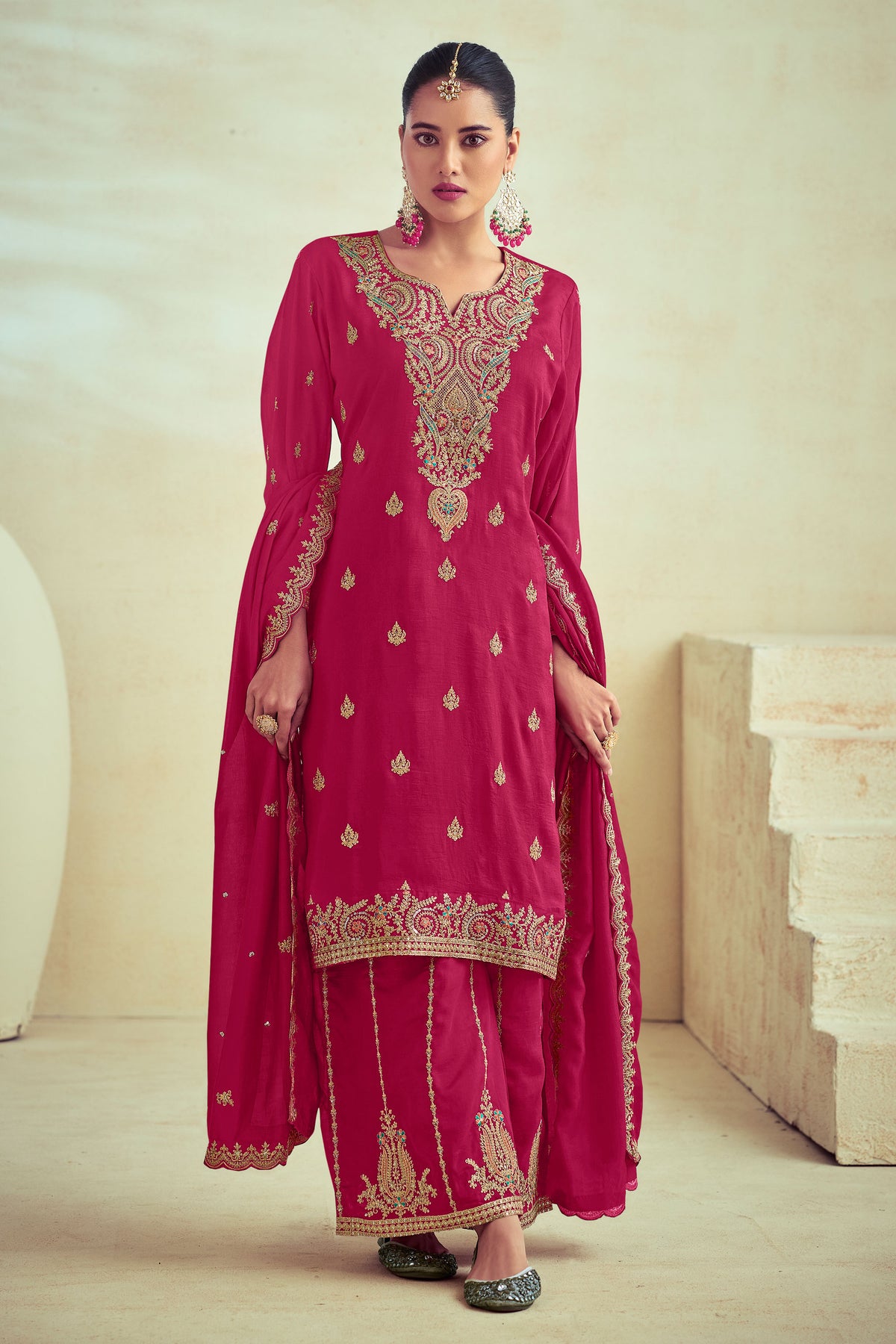 Rani Pure Silk Embroidery With Cording Work Party Wear Designer Palazzo Salwar Suit