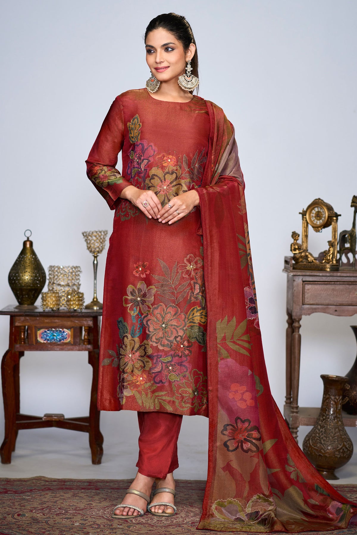 Pure Silk Tissue Digital Print Designer Salwar Kameez