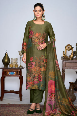 Brown Pure Silk Tissue Digital Print Designer Salwar Suit
