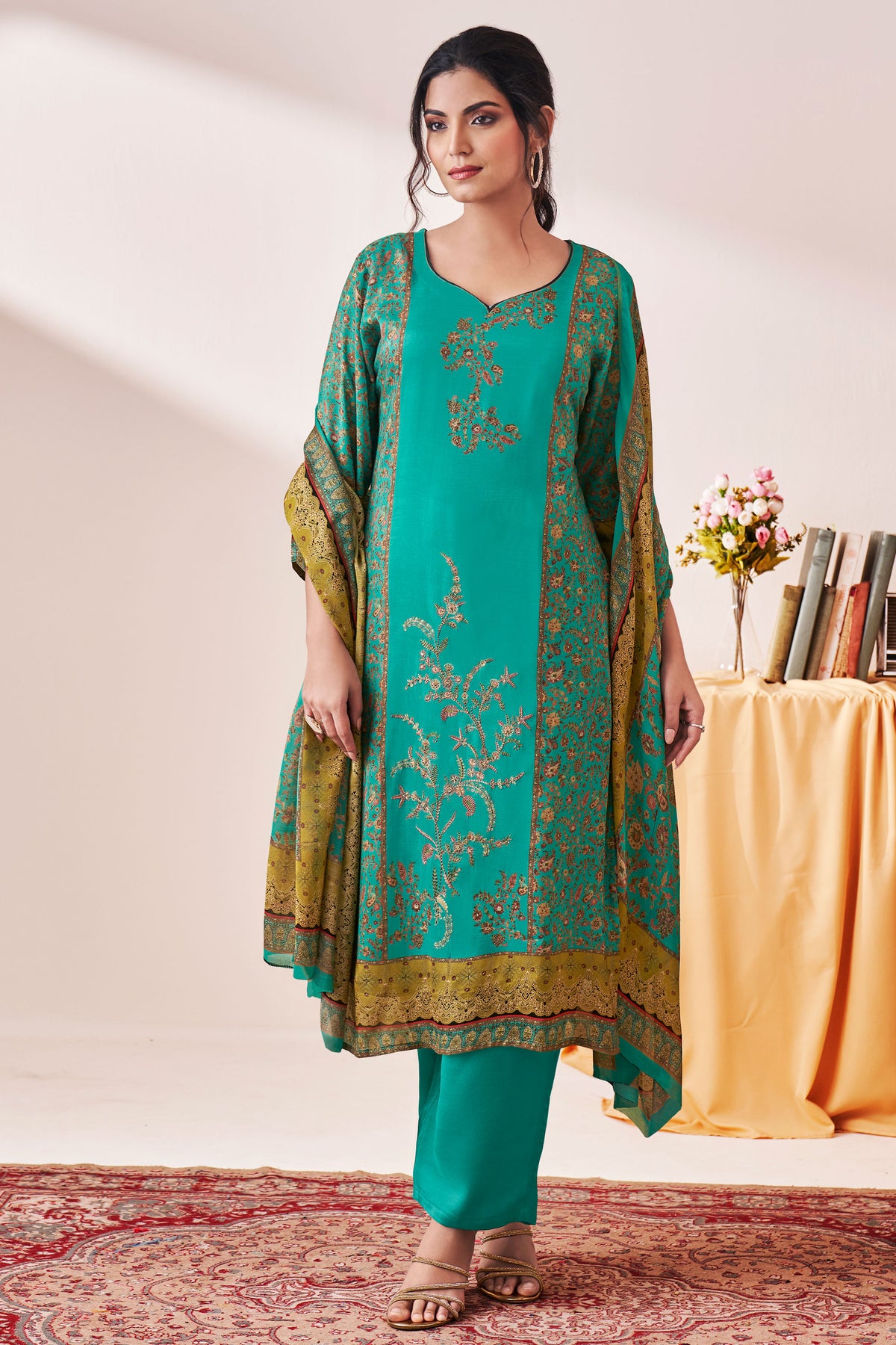 Pure Viscose Muslin Digital Print With Embroidery Work Designer Salwar Kameez
