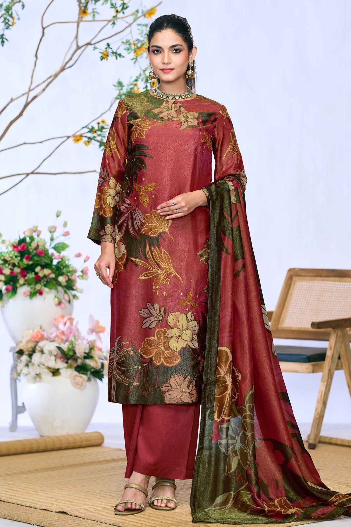 Pure Silk Tissue Digital Print Salwar Kameez