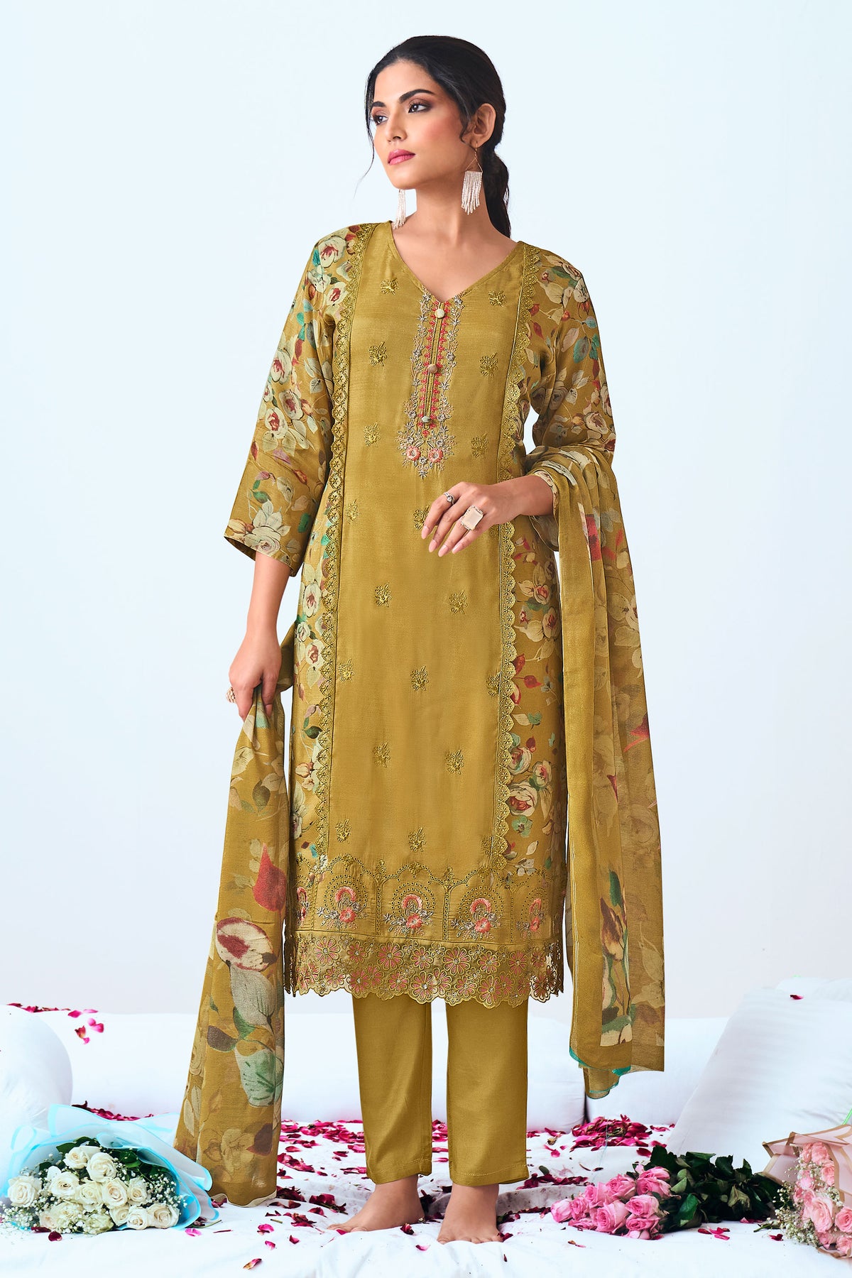 Mustard Pure Viscose Muslin Digital Print Daily Wear Salwar Suit