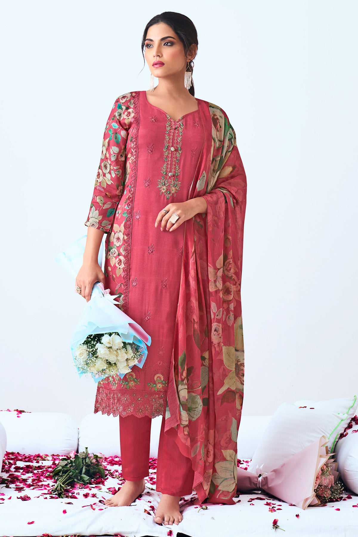 Pink Pure Viscose Muslin Digital Print Daily Wear Dress