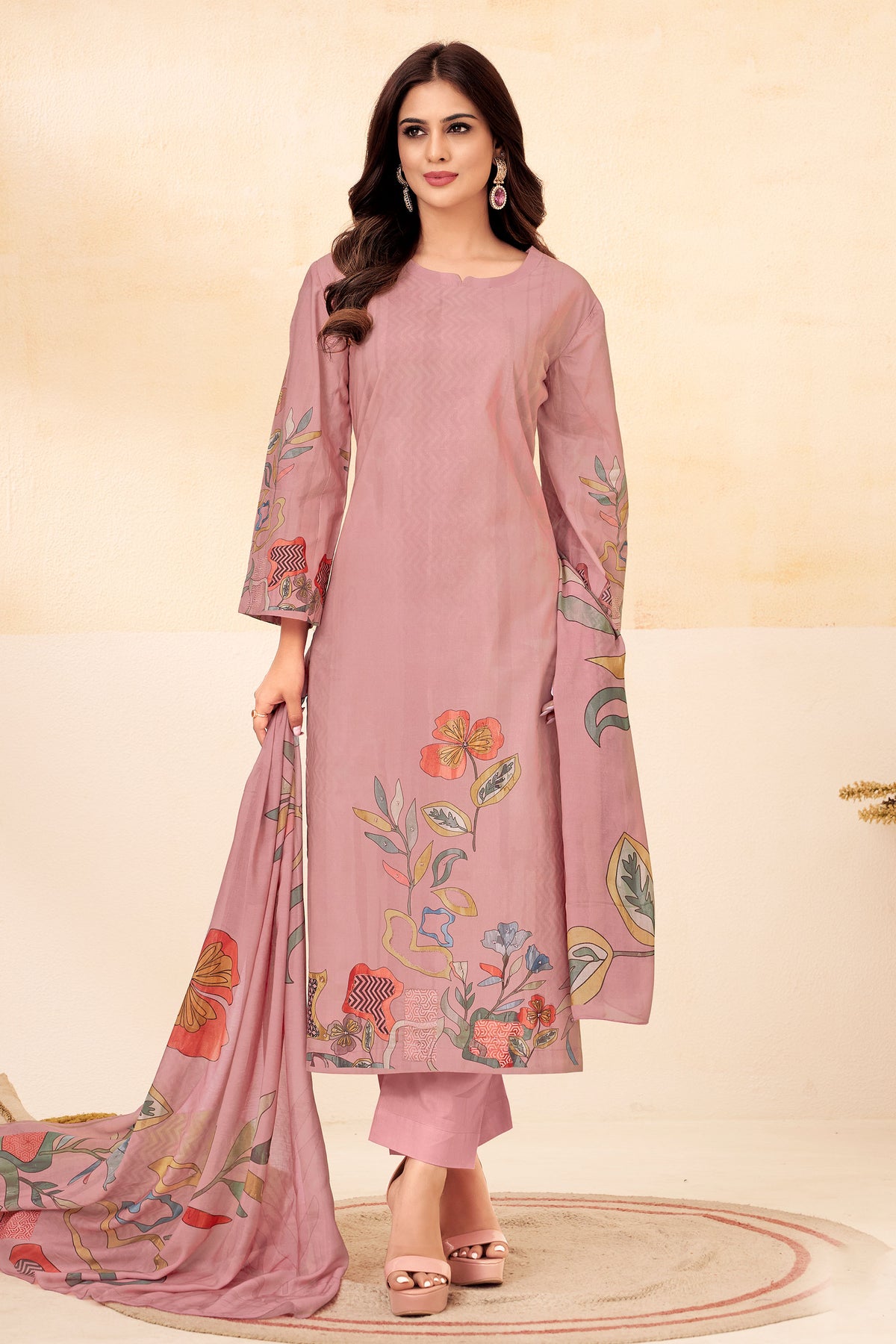 Pink Pure Lawn Cotton Digital Print With Handwork Suit
