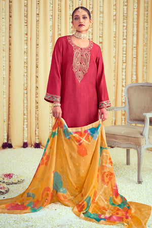 Teal Pure Viscose Dola Silk Suit With Digital Printed Dupatta
