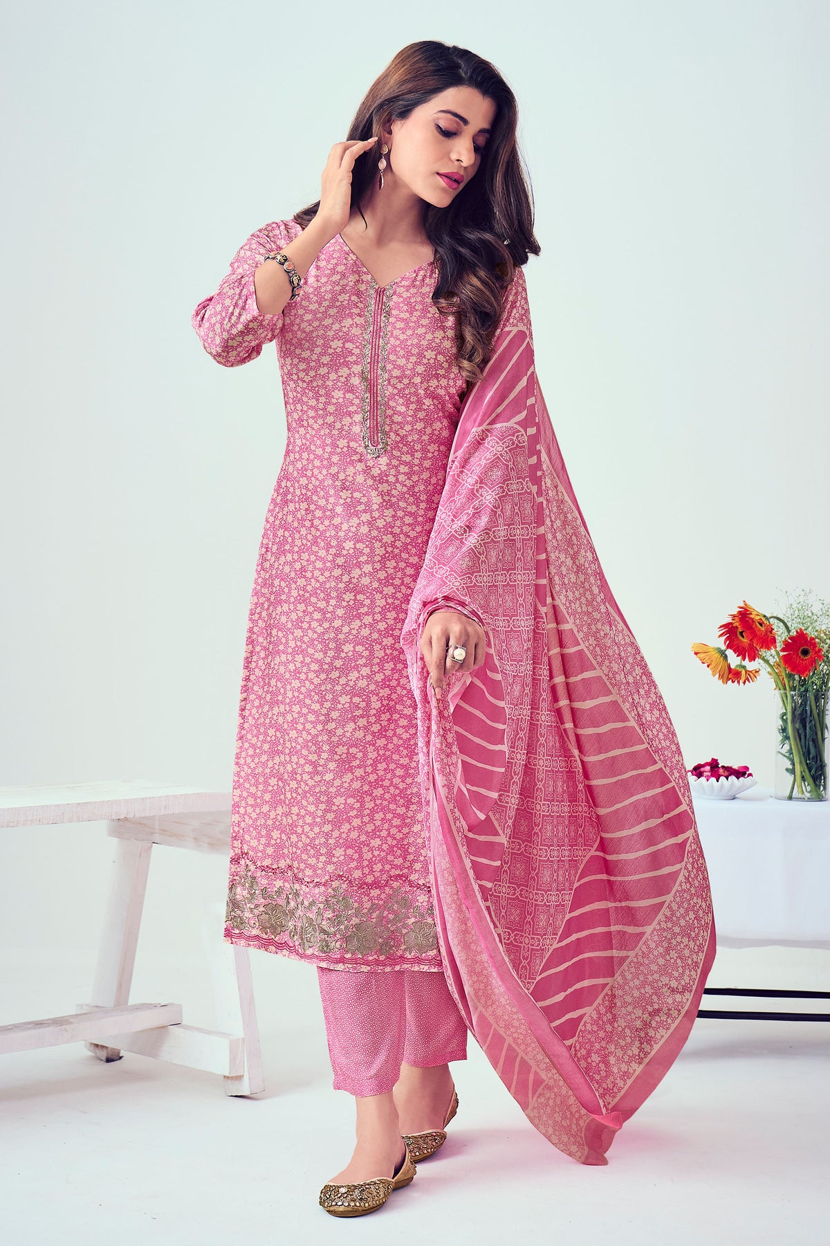 Pink Pure Viscose Muslin Digital Print Daily Wear Dress