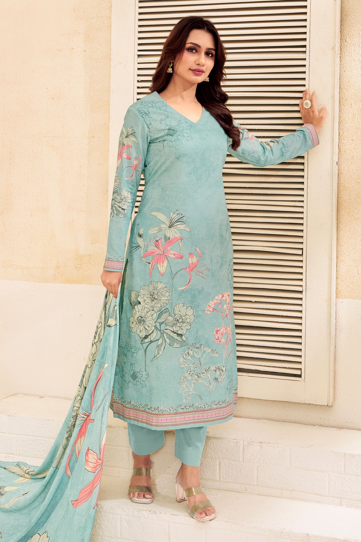 Cyan Digital Printed Lawn Cotton Suit