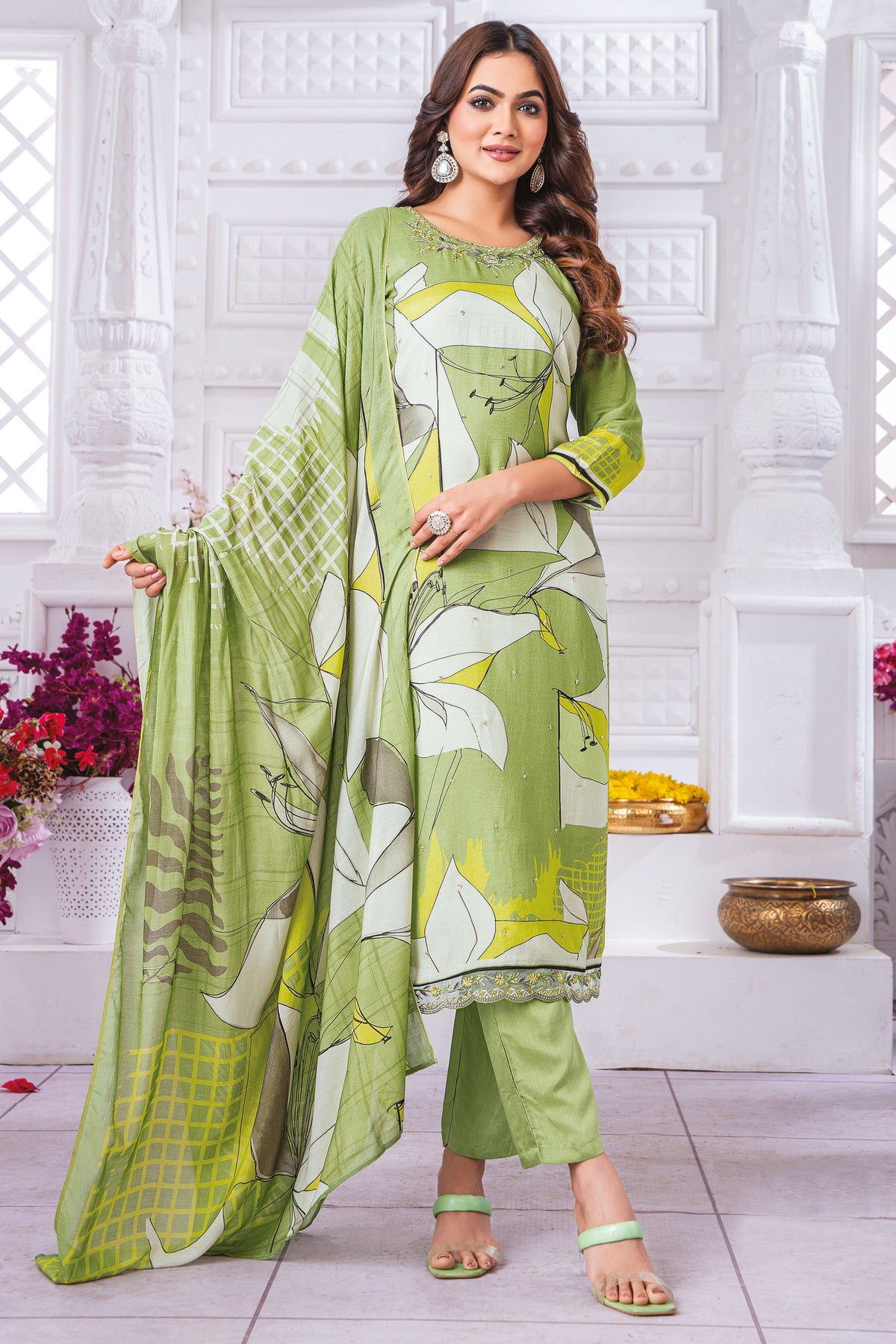 Pure Viscose Muslin Digital Print Casual Suit