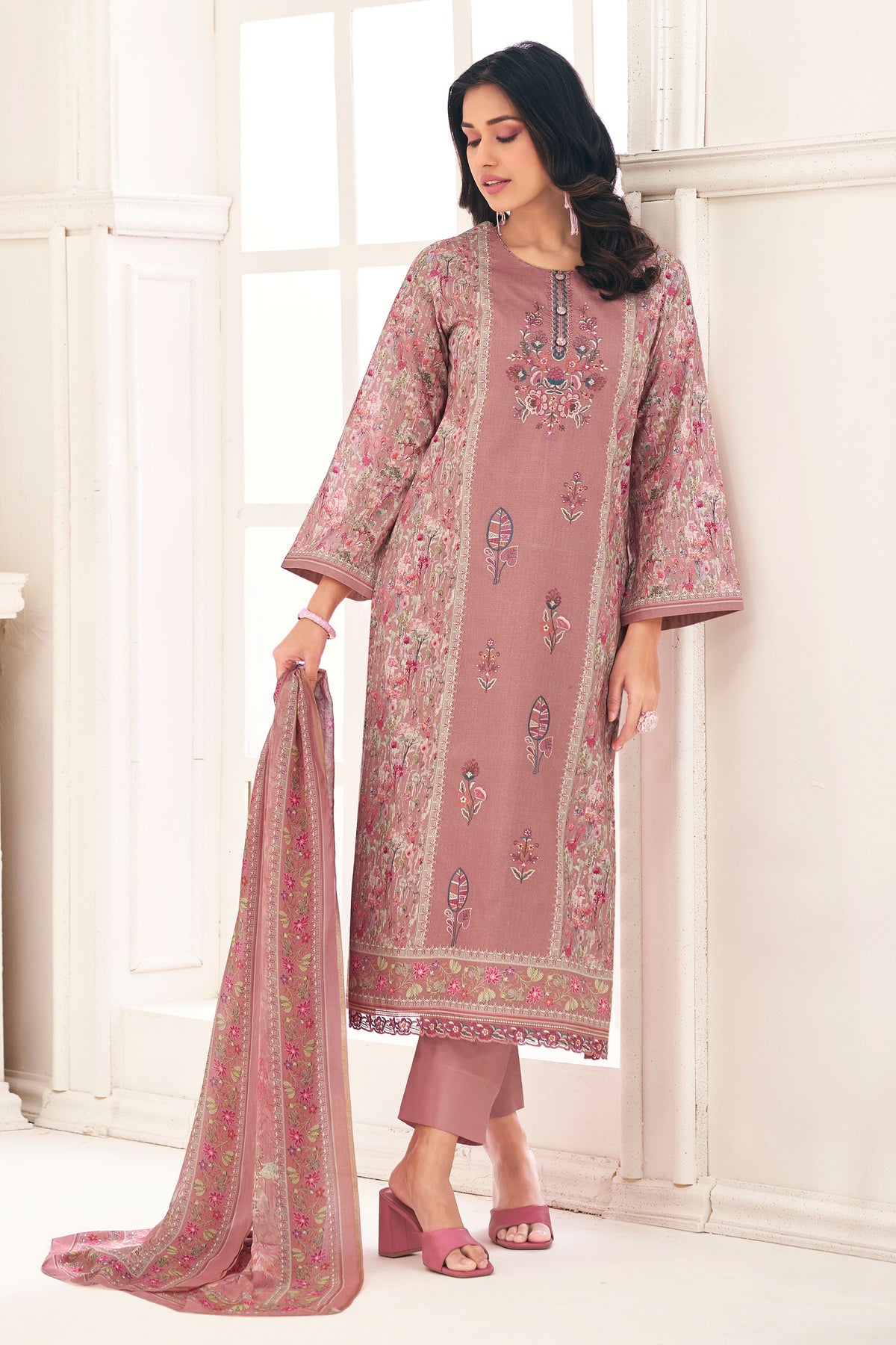 Pink Pure Lawn Cotton Digital Print With Embroidered Salwar Kameez