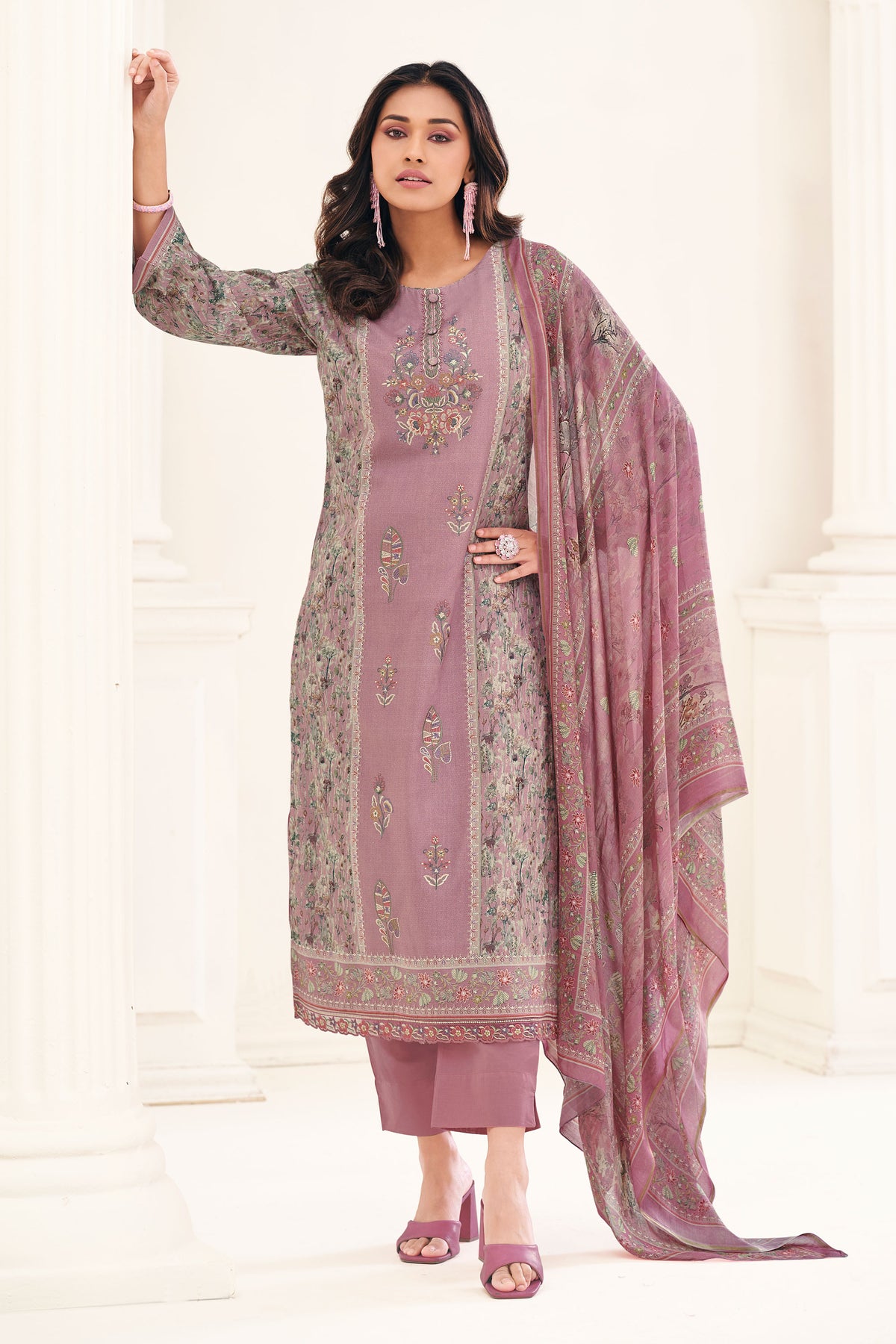 Lavender Pure Lawn Cotton Digital Print With Embroidered Suit
