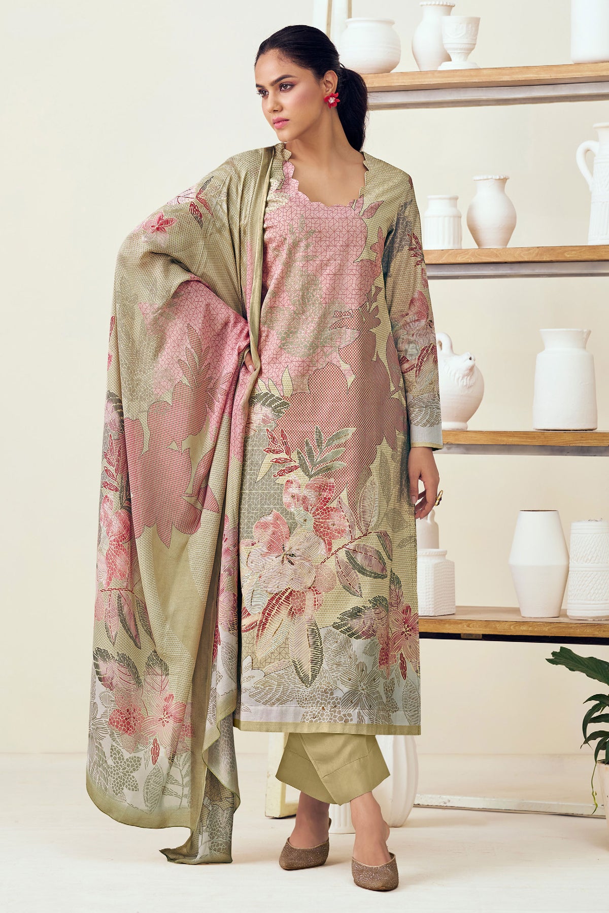 Beige Pure Lawn Cotton Digital Print Daily Wear Salwar Suit