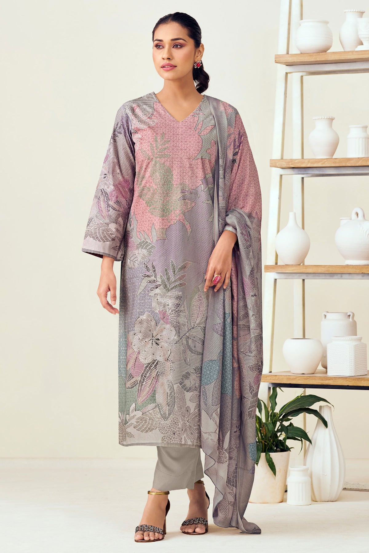 Pure Lawn Cotton Digital Print Daily Wear Lavender Dress