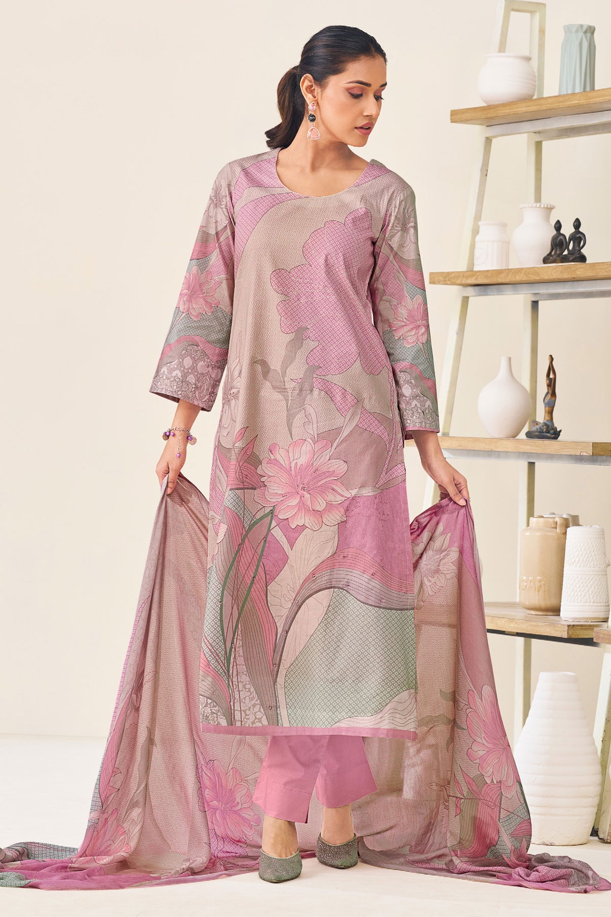 Pure Lawn Cotton Digital Print Daily Wear Salwar Kameez Pink Color