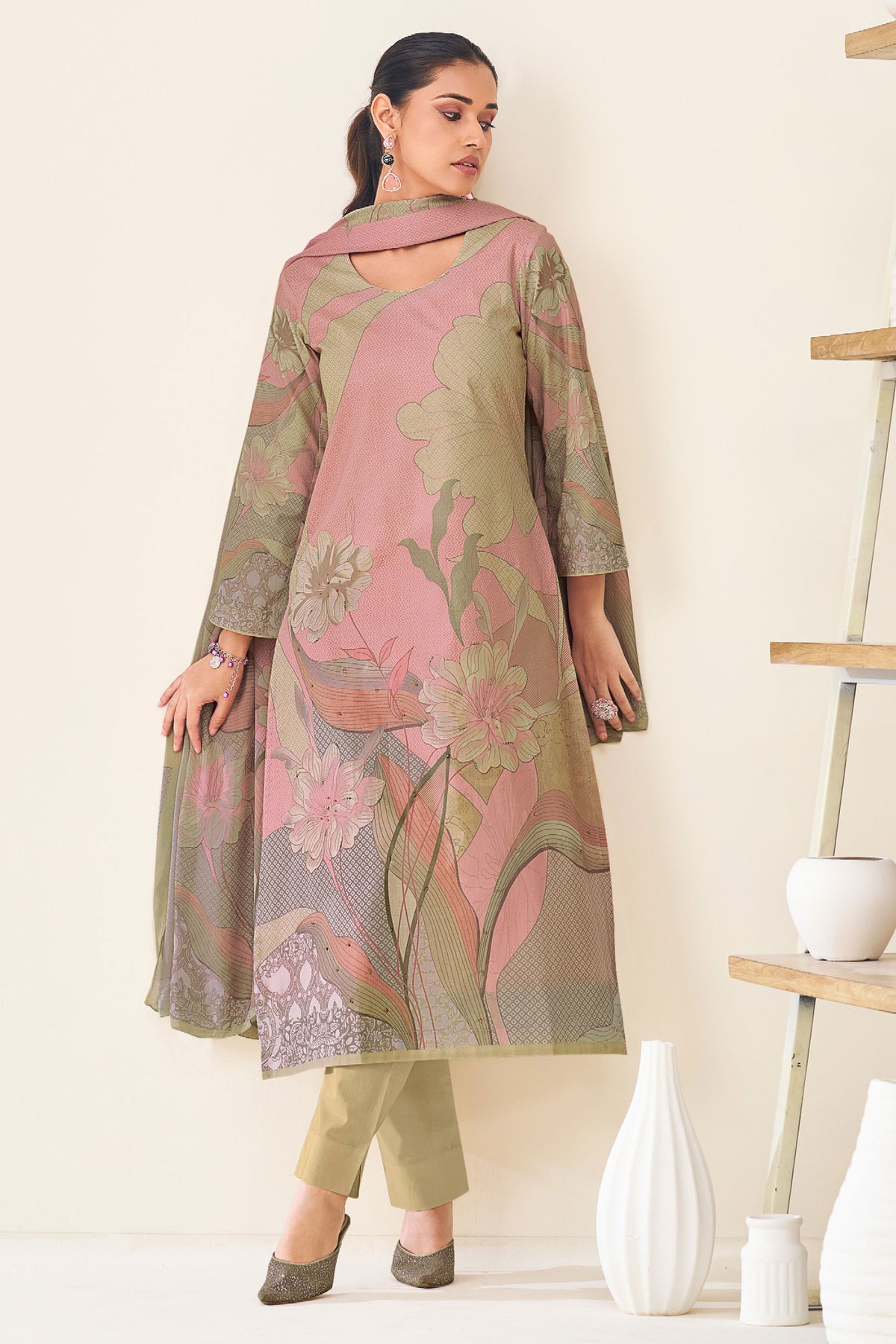 Beige Pure Lawn Cotton Digital Print Salwar Suit