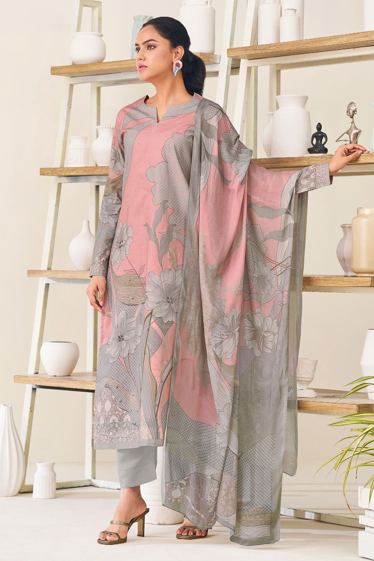 Pure Lawn Cotton Digital Print Peach Dress