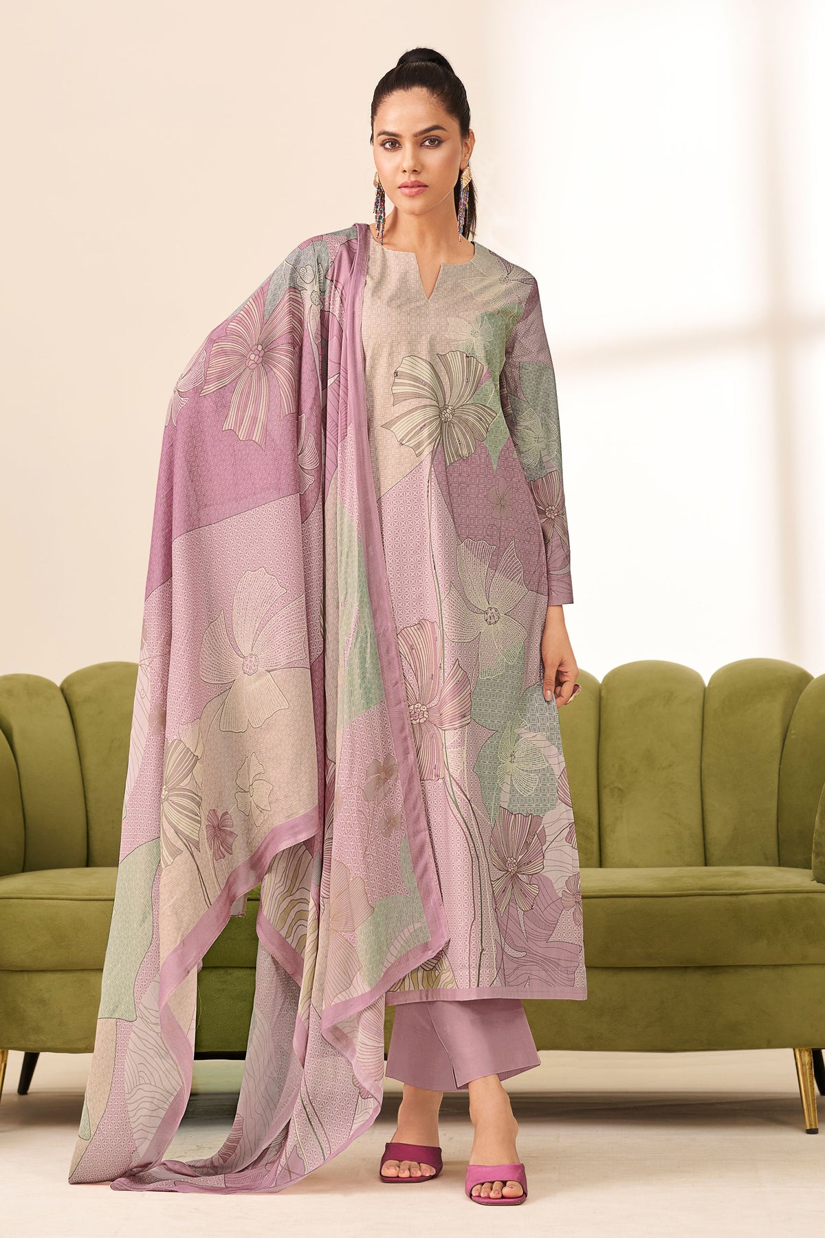 Pink Pure Lawn Cotton Digital Print With Handwork Dress